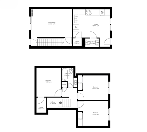 Floor plan for 3 beds, 1.5 baths, 1200 sqft